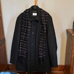 Men’s Dockers Black Coat with Plaid Scarf XXL